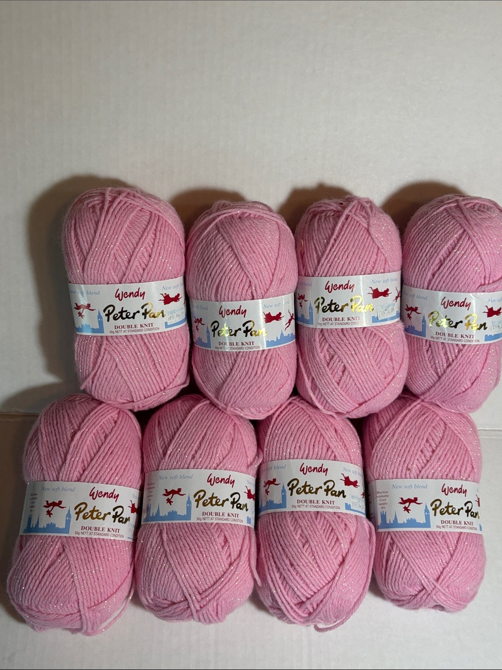 PETER PAN WENDY Double Knit Yarn - Pink sparkles set of 8.